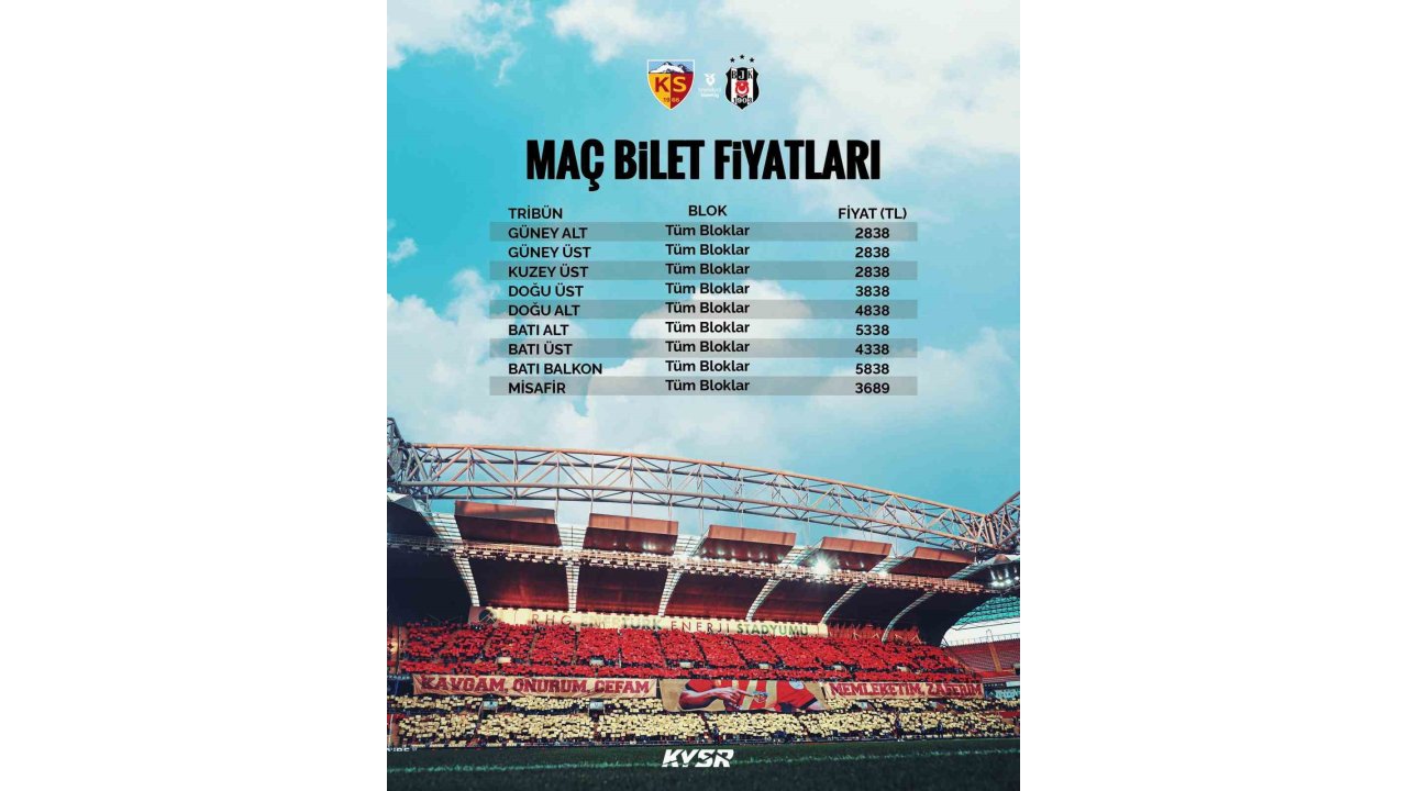 Kayserispor-beşikaş Maçı Bilet Fiyatları Belli Oldu