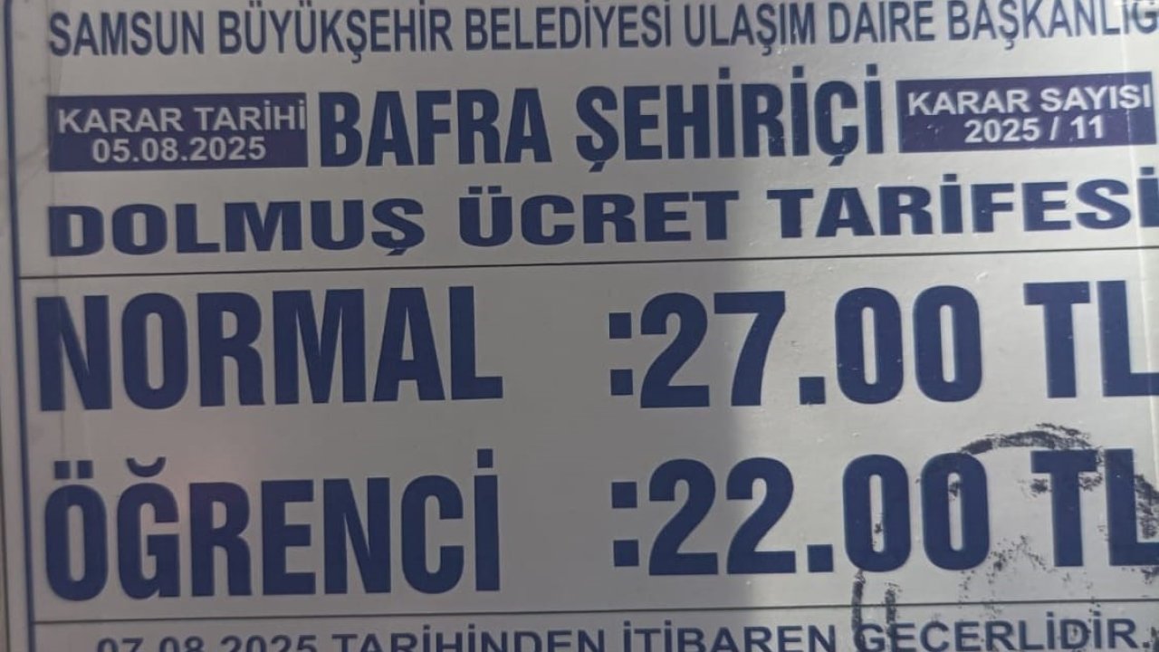 Bafra’da Dolmuş Ücretlerine Zam