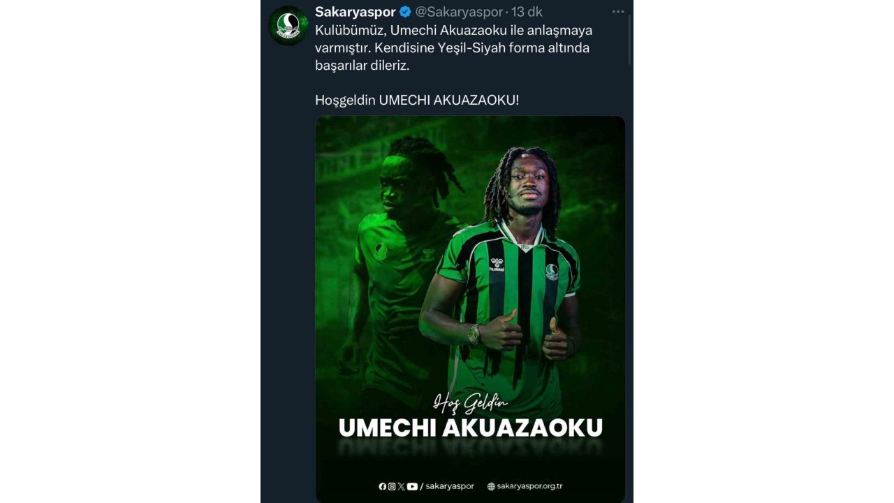 Sakaryaspor, Salih Dursun Ve Umechi Akuazaoku’yu Kadrosuna Kattı