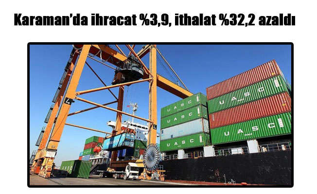 Karaman’da ihracat %3,9, ithalat %32,2 azaldı