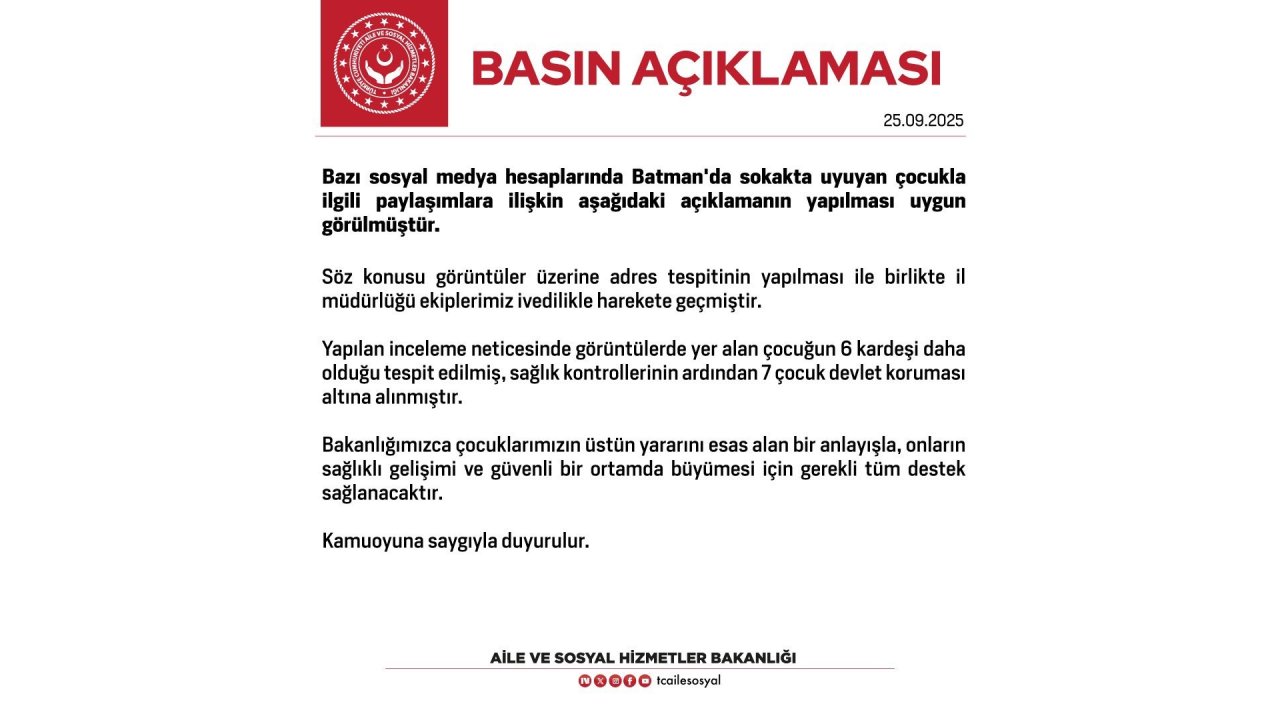 Batman’da Sokakta Uyuyan Çocuk Ve 6 Kardeşi Devlet Koruması Altına Alındı