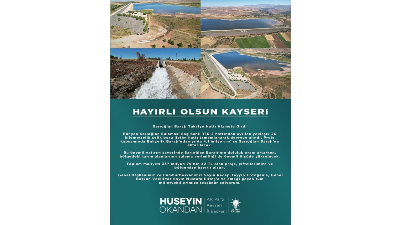 Sarıoğlan Barajı Takviye Hattı, Hizmete Girdi
