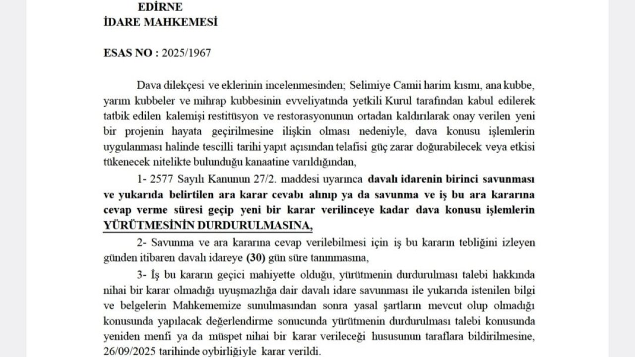 Selimiye Camii’nde Tepki Çeken Restorasyona Yargı Freni