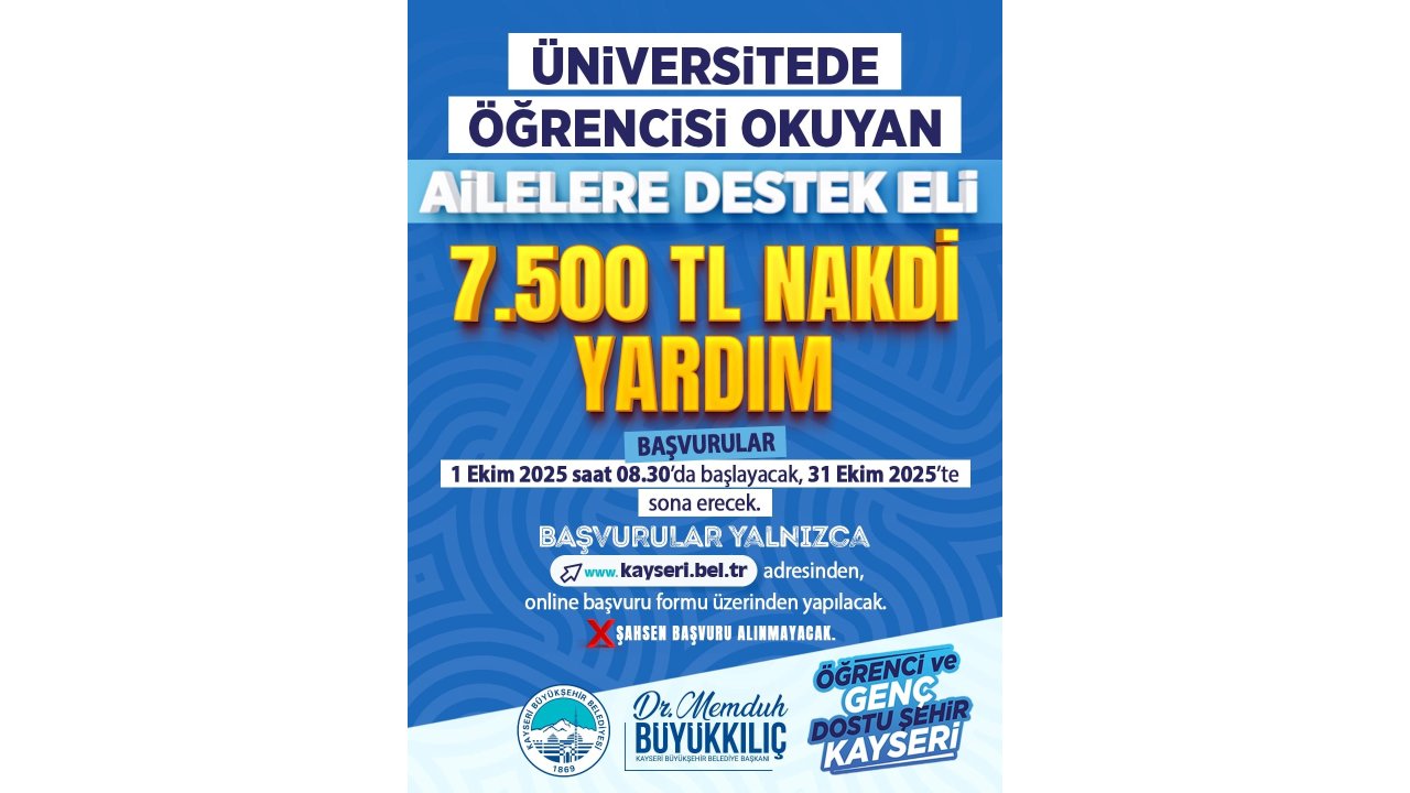 Başkan Büyükkılıç’tan Eğitime Destek: 7 Bin 500 Tl Nakdi Yardım