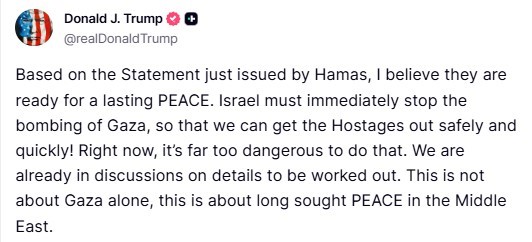 Trump, Hamas’ın Ateşkes Planını Kısmen Kabul Etmesini Değerlendirdi: