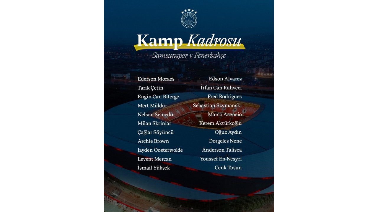 Fenerbahçe’nin Samsunspor Kamp Kadrosu Belli Oldu