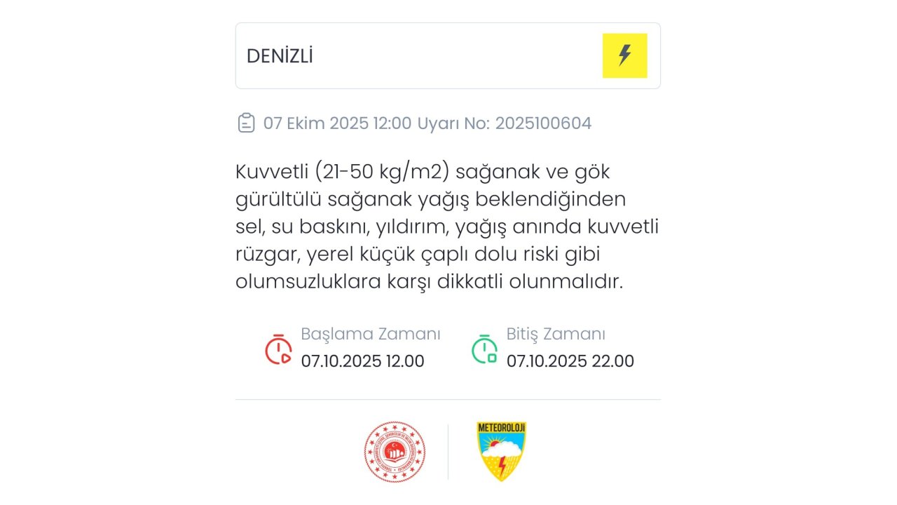 Denizli Sağanak Yağışa Karşı Uyarıldı