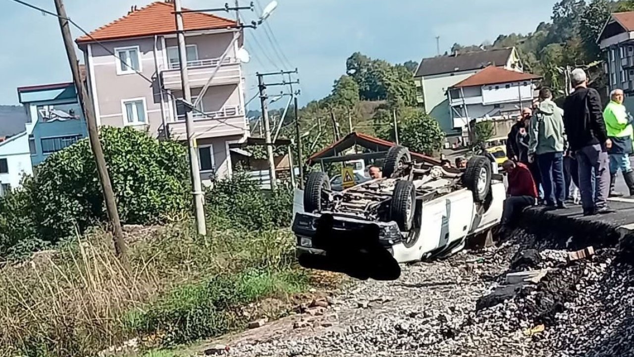 Zonguldak’ta İl Özel İdare Aracı Bahçeye Uçtu; 1 Yaralı