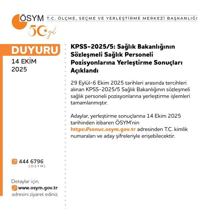 Kpss-2025/5 Sözleşmeli Sağlık Personeli Yerleştirme Sonuçları Açıklandı