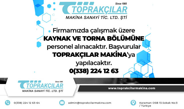 TOPRAKÇILAR MAKİNA SANAYİ FİRMASINDAN PERSONEL ALIMI