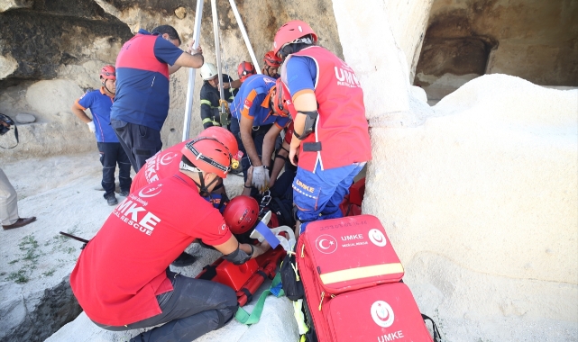 Nevşehir'de tarihi mekanda kurtarma tatbikatı yapıldı