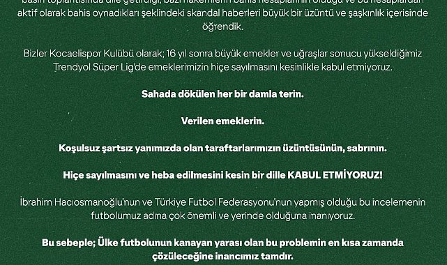 Bahis tartışmalarına Kocaelispor da dahil oldu