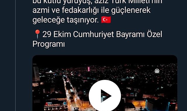 Emine Erdoğan: "Cumhuriyetimizin 102. yılı, bir asrı aşan bu kutlu yürüyüş, aziz Türk milletinin azmi ve fedakarlığı ile güçlenerek geleceğe taşınıyor"