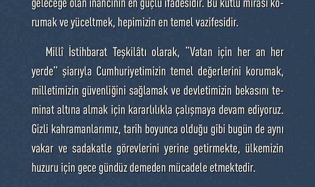 MİT Başkanı Kalın: "Cumhuriyet, aziz milletimizin bağımsızlık iradesinin ve ortak geleceğe olan inancının en güçlü ifadesidir"