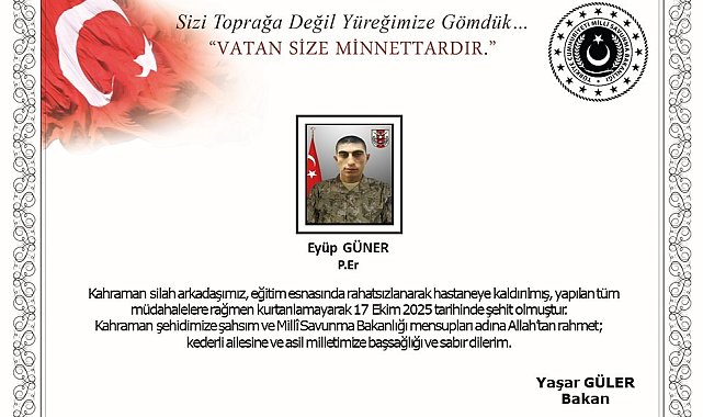MSB: "Kahraman silah arkadaşımız, eğitim esnasında rahatsızlanarak hastaneye kaldırılmış, yapılan tüm müdahalelere şehit olmuştur"