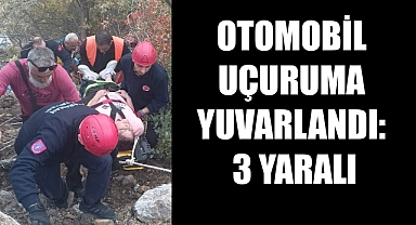 OTOMOBİL UÇURUMA YUVARLANDI: 3 YARALI