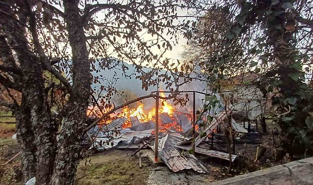 Alevlere teslim olan ahşap evdeki 5 kişi dumandan etkilendi