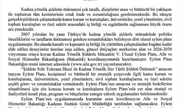 Bakan Göktaş: "2026-2030 dönemini kapsayan 'Kadına Yönelik Şiddetle Mücadele 5'inci Ulusal Eylem Planımız' Resmi Gazete'de yayımlanarak yürürlüğe girdi"