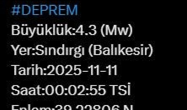 Balıkesir'de 4.3 büyüklüğünde deprem