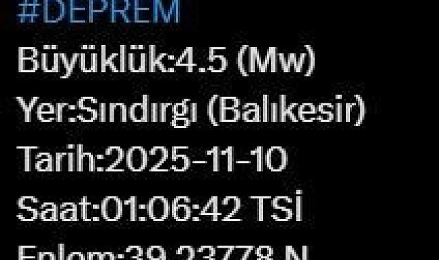 Balıkesir'de 4.5 büyüklüğünde deprem