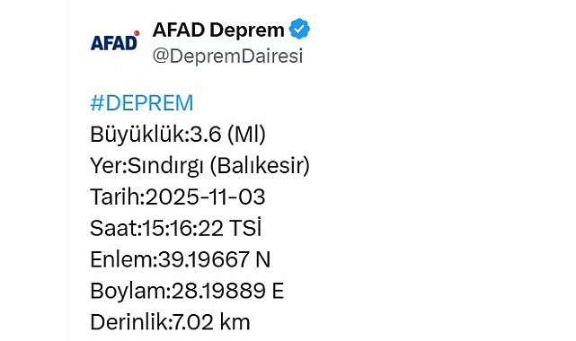 Balıkesir'de 4.9 büyüklüğünde deprem