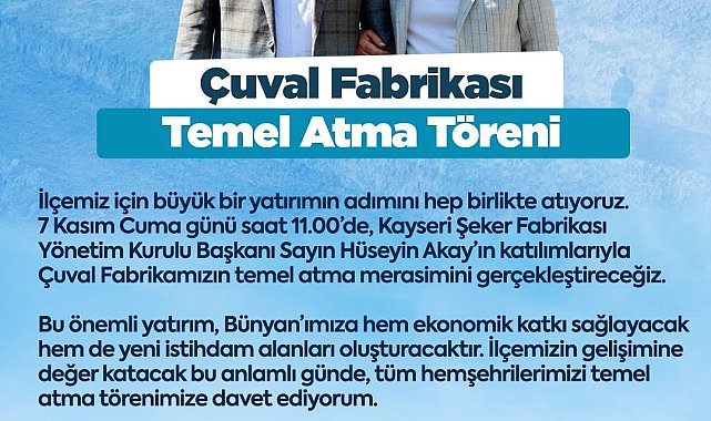 Bünyan'da çuval fabrikasının temeli atılıyor