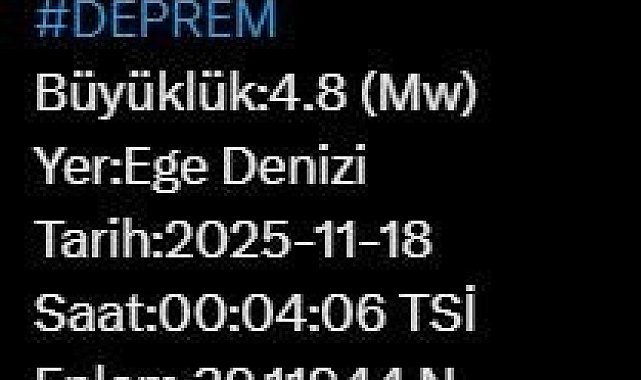 Ege Denizi'nde 4.8 büyüklüğünde deprem