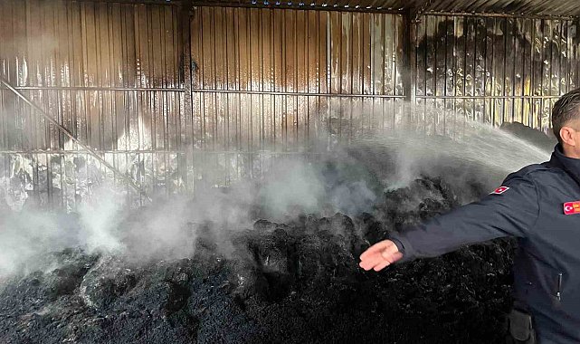 Keşan'da çıkan yangında bin saman balyası yandı