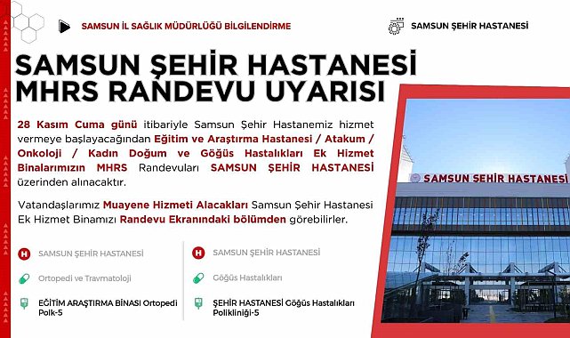 Samsun Şehir Hastanesi'nden 'MHRS randevu' uyarı