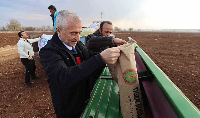 Tahmazoğlu dağıttığı tohumları çiftçilerle ekti