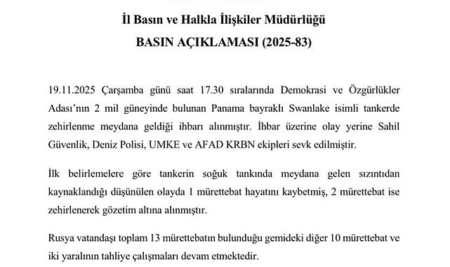 Tanker gemisinde zehirlenme vakası: 1 ölü