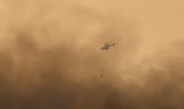Yüksekova'nın kuş cennetindeki yangına havadan müdahale