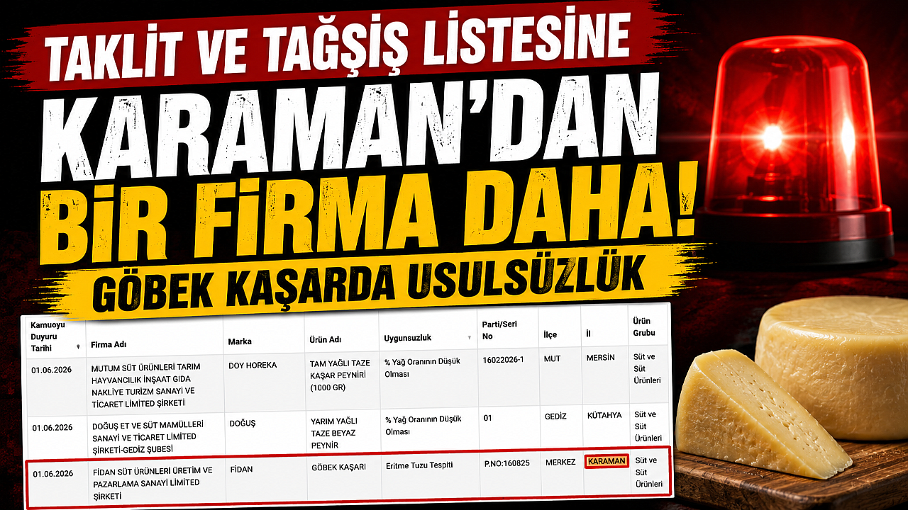 Taklit ve Tağşiş Listesine Karaman’dan Bir Firma Daha: Göbek Kaşarda Usulsüzlük