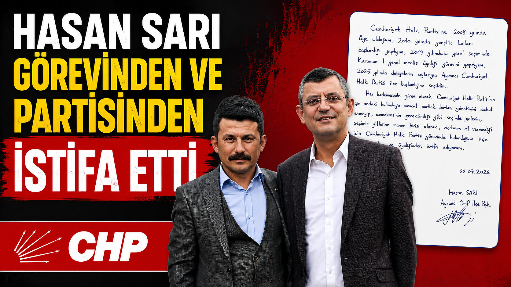 Hasan Sarı Görevinden ve Partisinden İstifa Etti