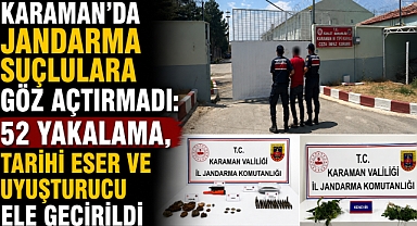 Karaman’da Jandarma Suçlulara Göz Açtırmadı: 52 Yakalama, Tarihi Eser ve Uyuşturucu Ele Geçirildi