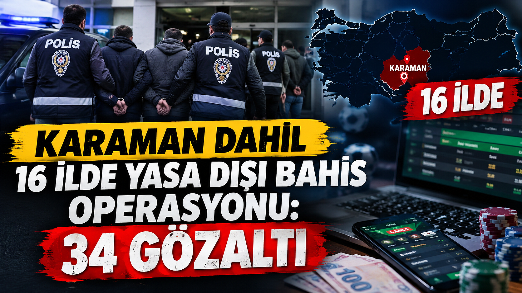 Karaman dahil 16 ilde yasa dışı bahis operasyonu: 34 gözaltı