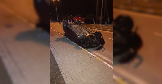 Refüje çarpan araç takla attı: 1 yaralı