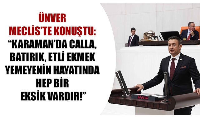 ÜNVER MECLİS’TE KONUŞTU: “KARAMAN’DA CALLA, BATIRIK, ETLİ EKMEK YEMEYENİN HAYATINDA HEP BİR EKSİK VARDIR!”