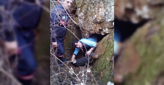 Kayalıklarda mahsur kalan av köpeğini itfaiye kurtardı