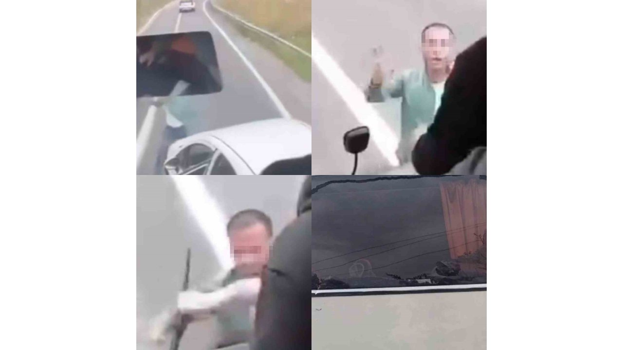 Trafikte Yol Kesme Anları Kamerada: Otobüse Zarar Verdiler