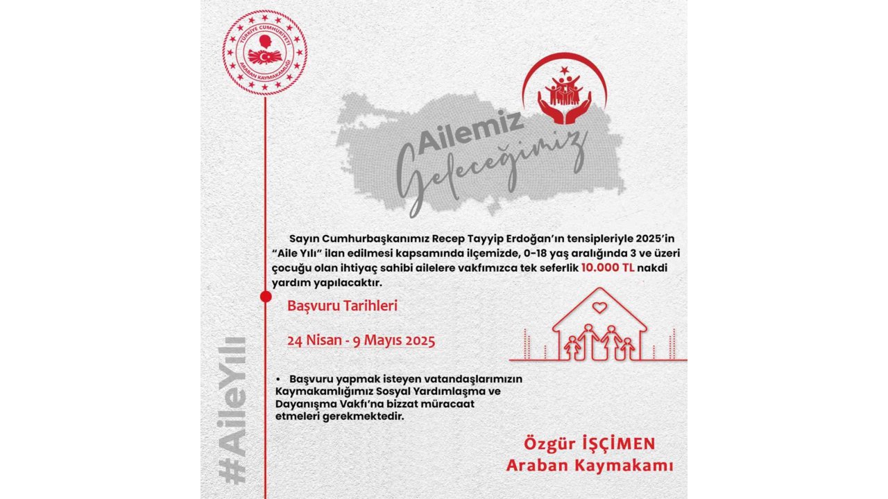 Araban’da İhtiyaç Sahibi Ailelere 10 Bin Tl Nakdi Yardım Yapılacak