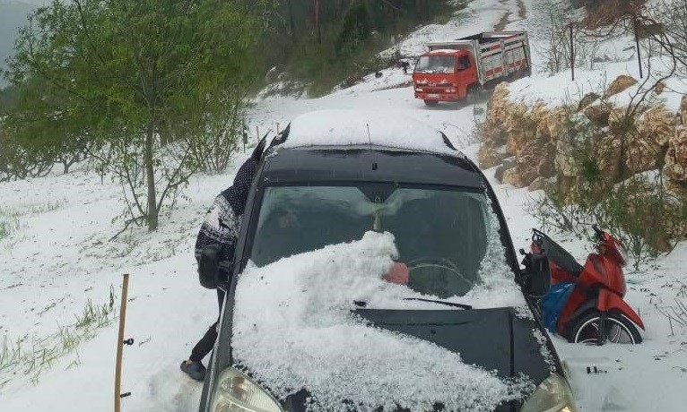 Erdemli’de Dolu, Tarım Alanlarına Zarar Verdi