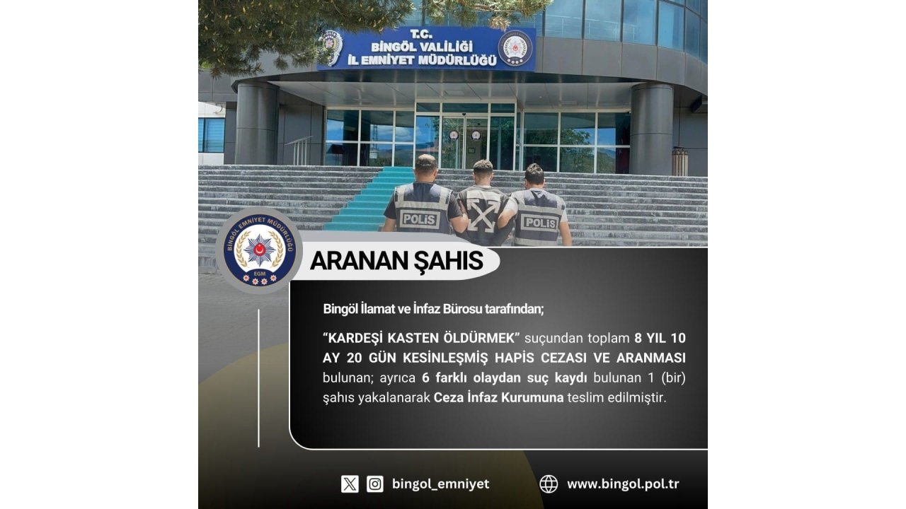 Bingöl’de 8 Yıl Kesinleşmiş Hapis Cezası Bulunan Zanlı Yakalandı