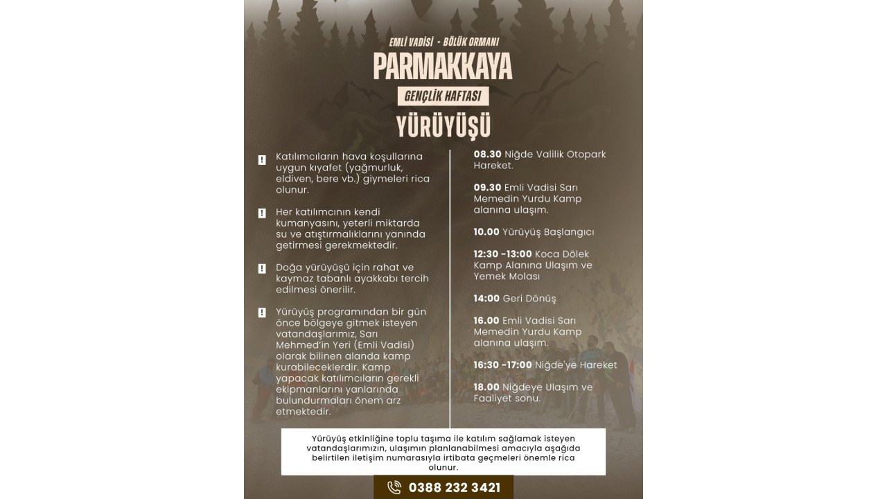 Niğde’de Parmakkaya Doğa Yürüyüşü İle Gençlik Haftası Coşkusu Başlıyor