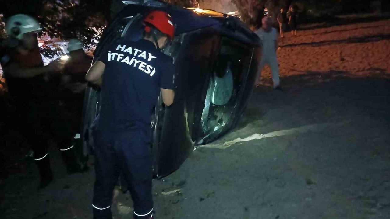 Dörtyol’da Yan Yatan Otomobilin Sürücüsü Yaralandı