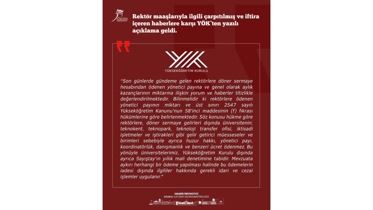 Rektör Maaşı İle İlgili Yapılan Haberlere Yök Ve Üniversiteden Yalanlama