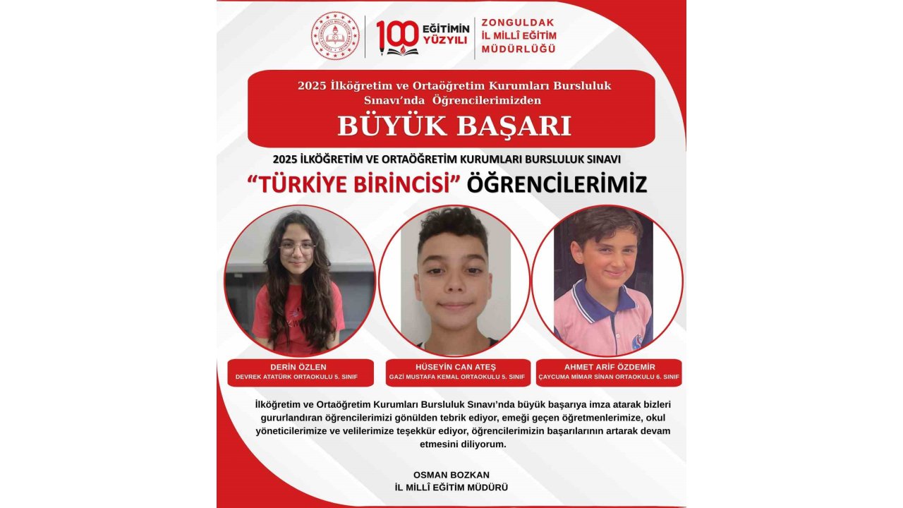 Zonguldaklı Öğrenciler Bursluluk Sınavında Türkiye Birincisi Oldu