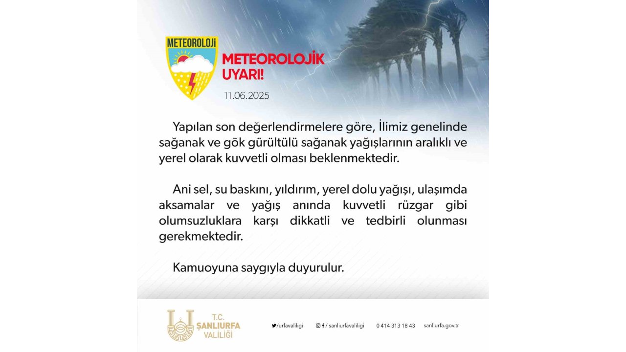 Şanlıurfa Valiliği, Sel Ve Su Baskınları Konusunda Uyardı