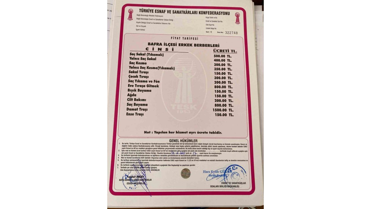 Bafra’da Berber Ve Kuaförlere Zam: Ense Tıraşı 150 Lira