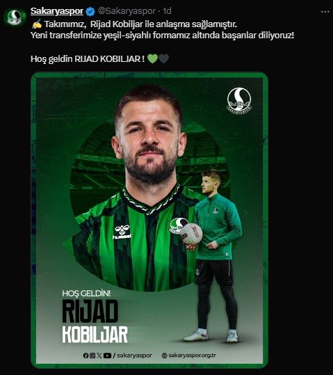 Sakaryaspor Rijad Kobiljar’u Kadrosuna Kattı